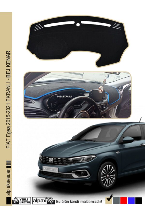 Fiat Egea Torpido Halısı - 2015-2021 Arası Ekranlı Modele Özel Üretim - Bej Kenar