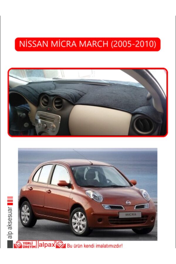 Nissan Micra March 2005-2010 Torpido Koruma Halısı - Kırmızı Kenar