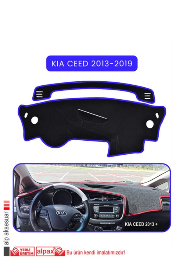 Kia Ceed 2013-2019 Modellere Özel Torpido Koruma - Mavi Kenar
