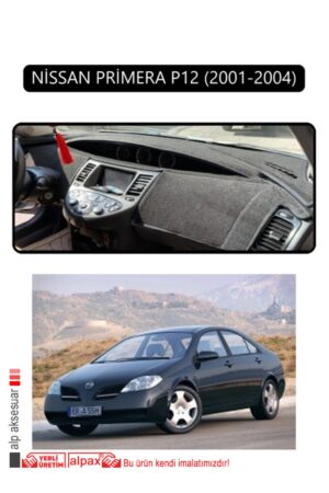 Nissan Primera P12 2001-2004 Modellere Özel Torpido Koruma Halısı - Siyah Kenar
