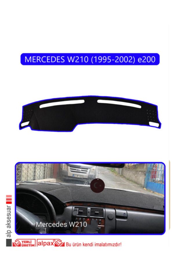 Mercedes W210 1995-2002 E200 Modellere Özel Torpido Koruma Halısı - Mavi Kenar