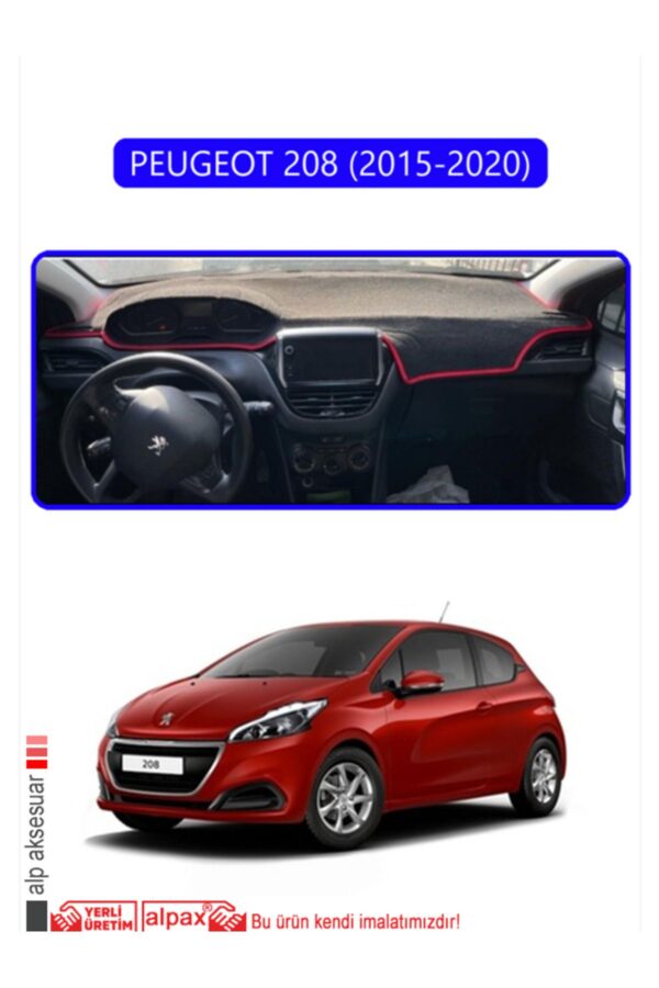 Peugeot 208 (2015-2020) Torpido Koruma Halısı - Mavi Kenar