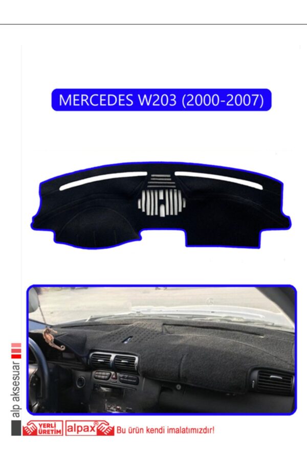 Mercedes W203 2000-2007 Torpido Koruma Halısı - Mavi Kenar
