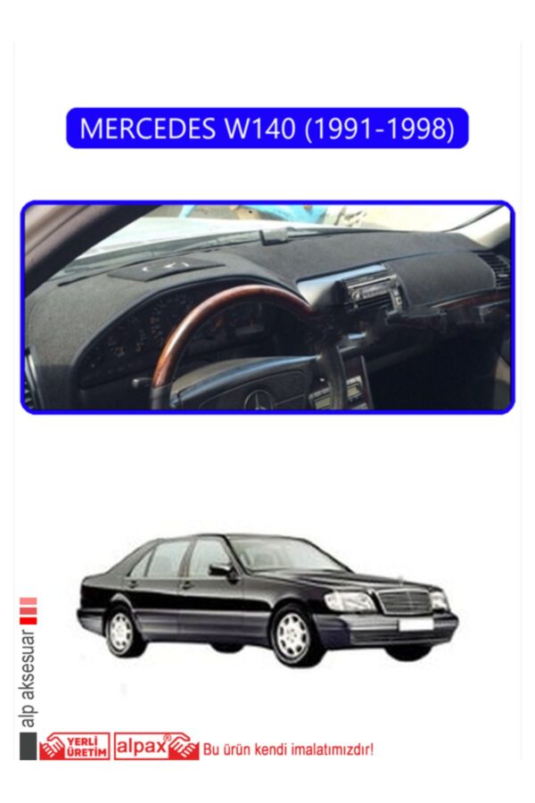 Mercedes W140 1991-1998 Torpido Koruma Halısı - Mavi Kenar