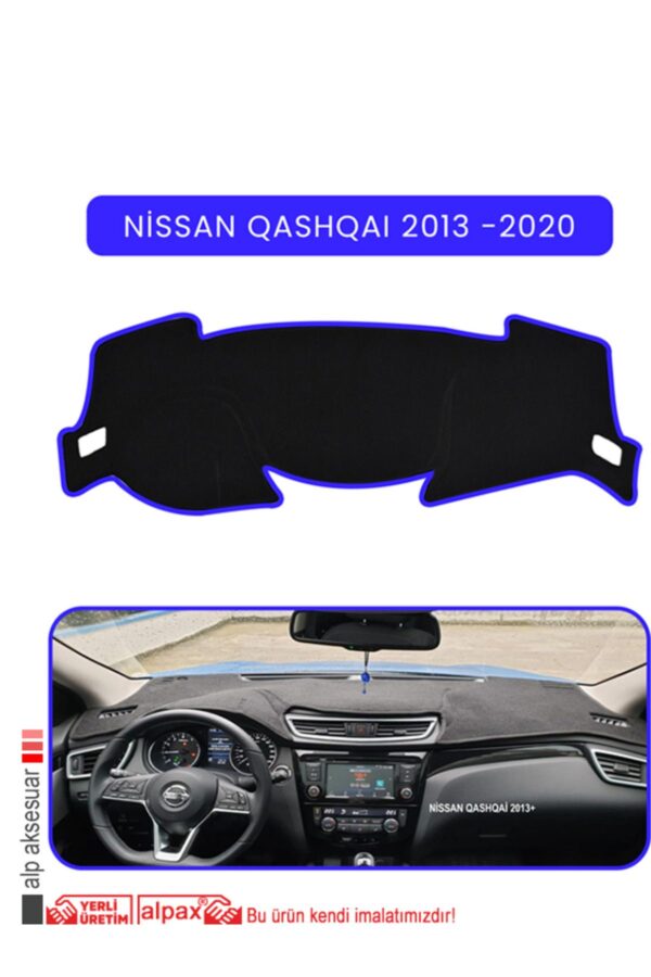 Nissan Qashqai 2013-2020 Uyumlu Torpido Koruma Halısı - Mavi Kenar
