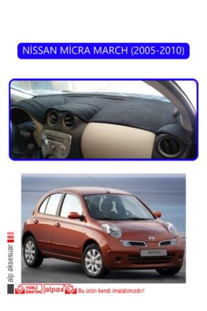 Nissan Micra March 2005-2010 Torpido Koruma Halısı - Mavi Kenar
