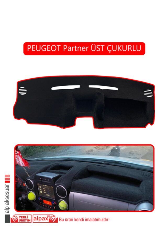 Peugeot Partner Üst Çukurlu Torpido Koruma Halısı - Kırmızı Kenar