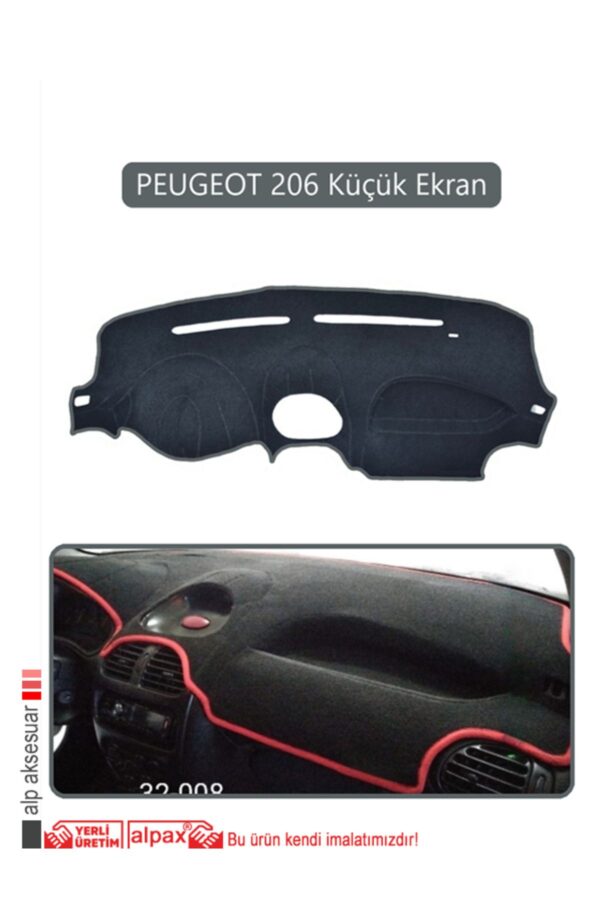Peugeot 206 Küçük Ekran Torpido Koruma Halısı - Gri Kenar